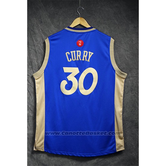 Maglia Natale 2015 Golden State Warriors Stephen Curry #30 Blu